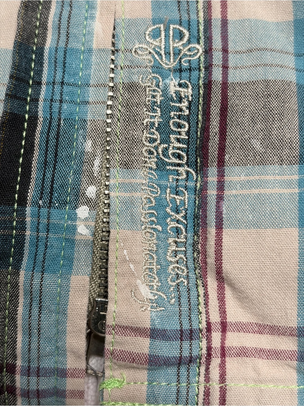 Embellished Plaid Snap-Front Western Shirt in Blue with Cream - Picture 10 of 14